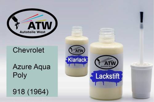 Chevrolet, Azure Aqua Poly, 918 (1964): 20ml Lackstift + 20ml Klarlack - Set, von ATW Autoteile West.